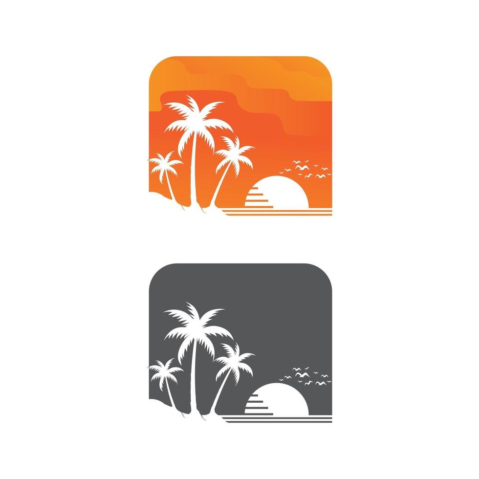 modello di logo estivo di palma spiaggia e oceano logo design e onda vettore