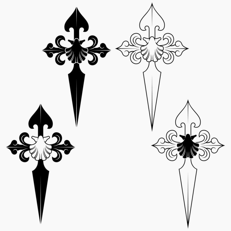 vettore design di cristiano simbologia di il apostolo santiago, santiago attraversare con pettine, spada e nastro