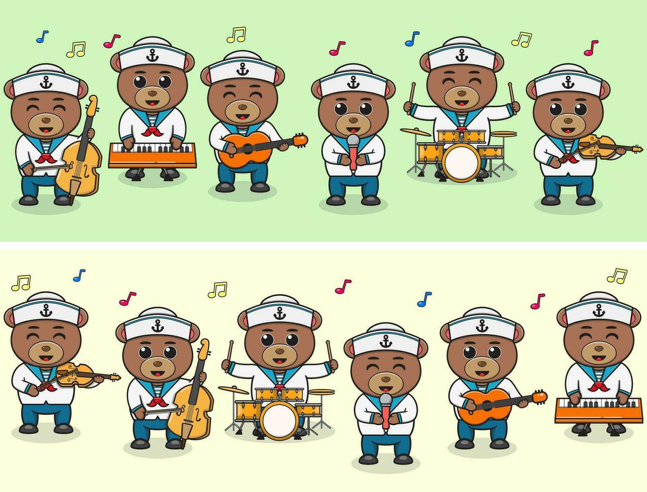 vettore illustrazione di carino orso marinai musica gruppo musicale. grande impostato di carino animale cartone animato nel professioni. cartone animato piatto stile.