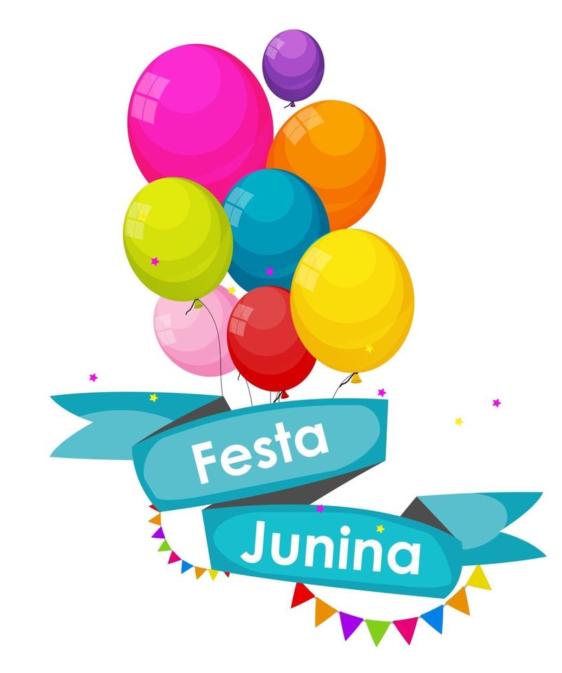 festa junina vacanza sfondo. festa tradizionale brasiliana del festival di giugno. vacanza di mezza estate. illustrazione vettoriale con nastro, palloncino