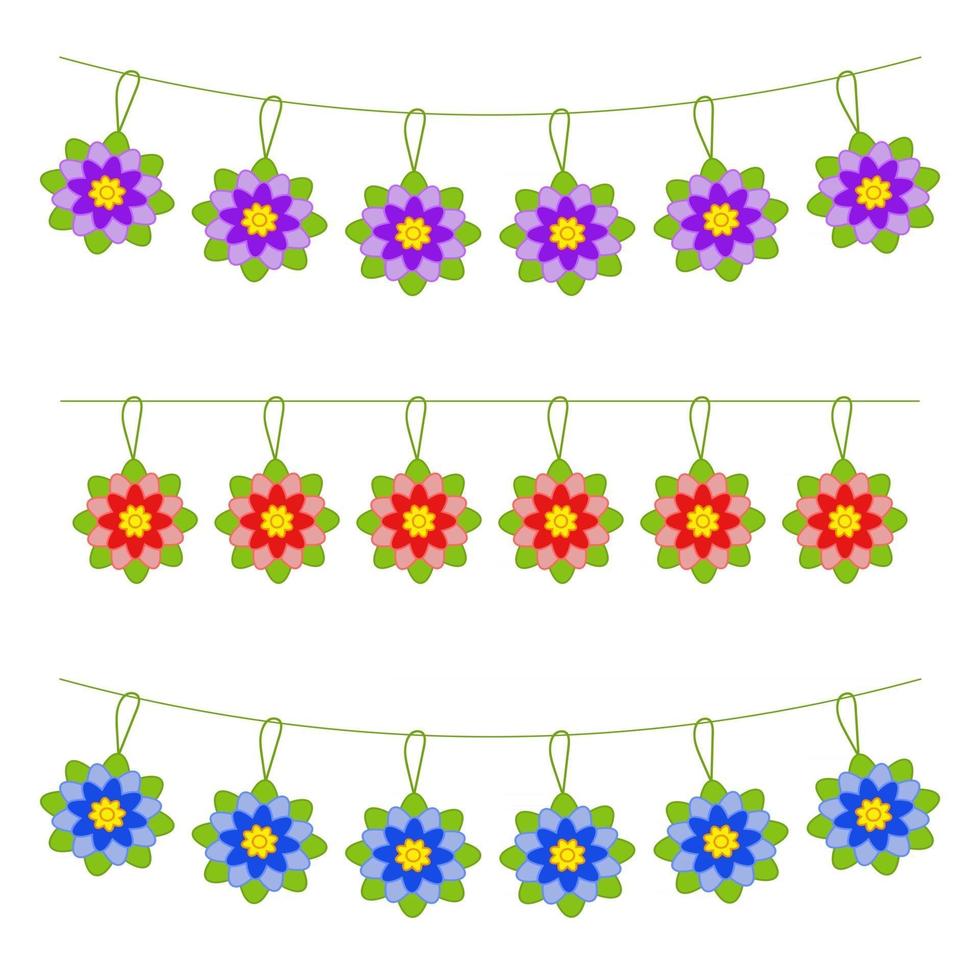 set di ghirlande di fiori isolate colorate piatte. adatto per il disegno. vettore