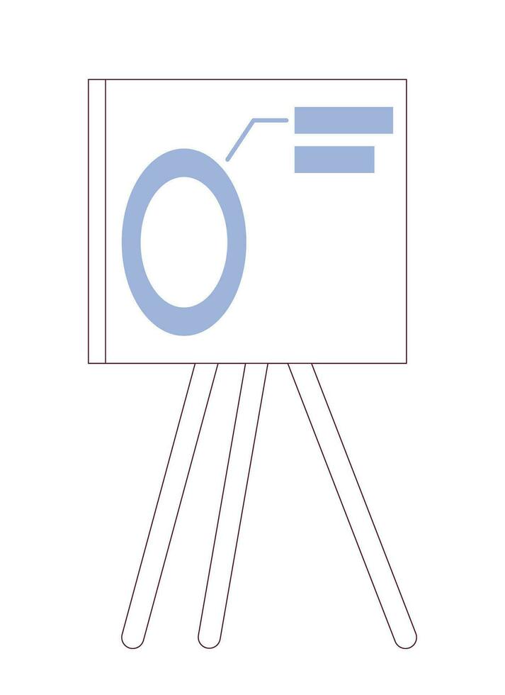 presentazione lavagna con diagramma cerchio 2d cartone animato oggetto. attività commerciale crescita, avviare Piano isolato vettore articolo bianca sfondo. in piedi bianca tavola nel ufficio colore piatto individuare illustrazione