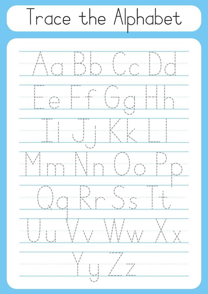 lettere traccia. Pratica di scrittura. foglio di lavoro di tracciamento per bambini. imparare l'alfabeto. gioco abc. illustrazione vettoriale. stile cartone animato. vettore