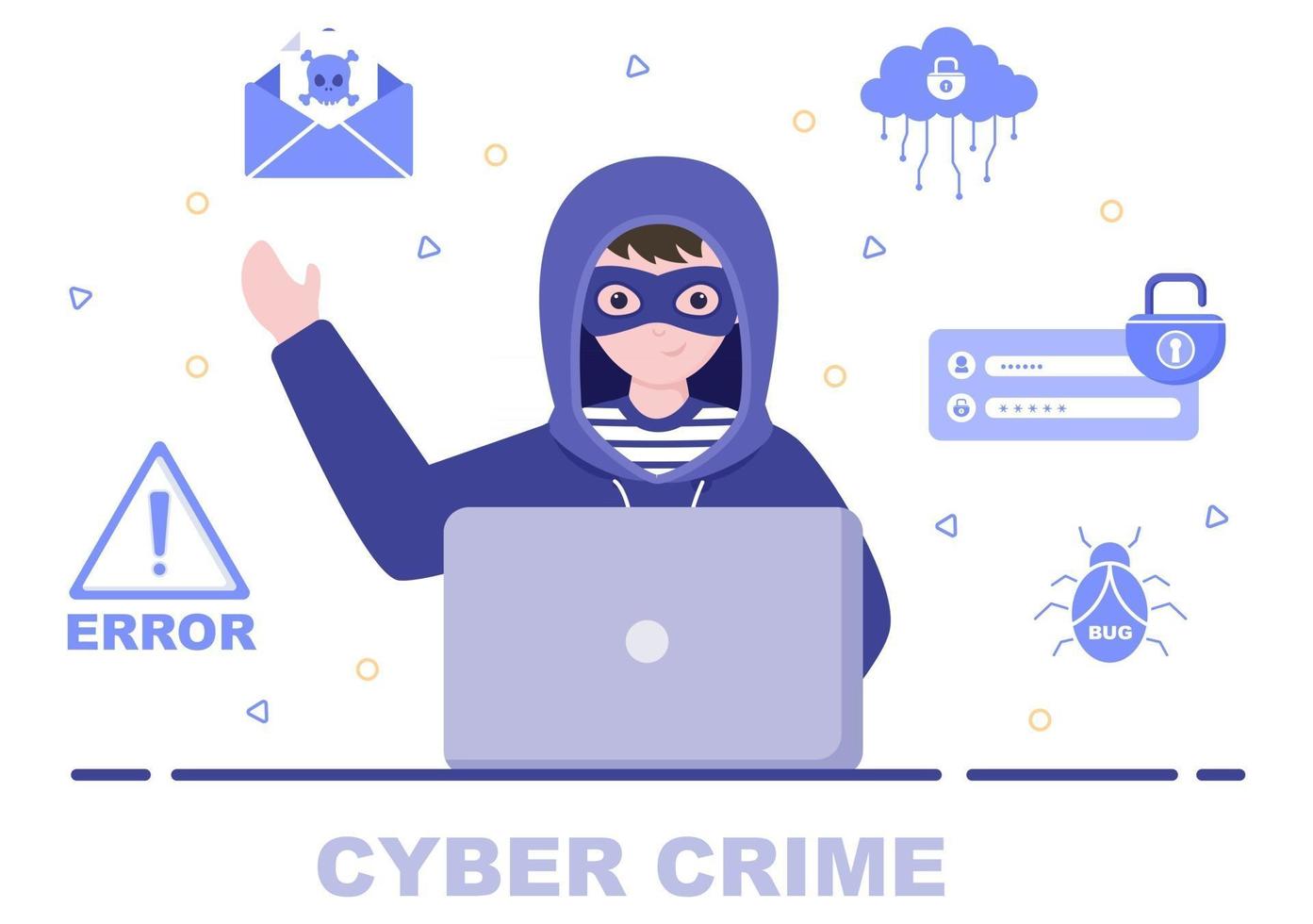 illustrazione del crimine informatico phishing che ruba dati digitali, sistema del dispositivo, password e documenti bancari dal computer vettore