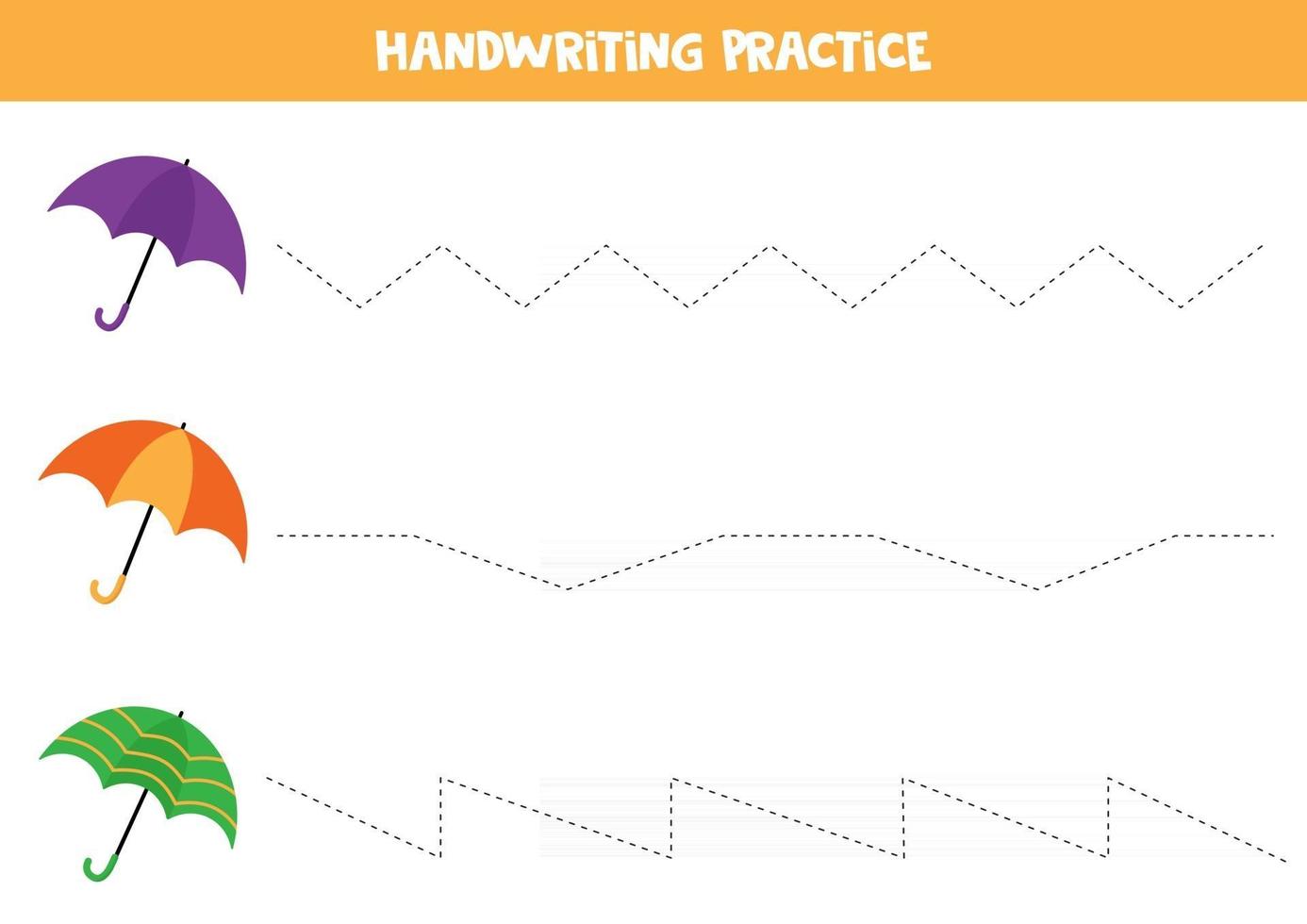 pratica della scrittura a mano. tracciare linee. set di ombrelli colorati. vettore