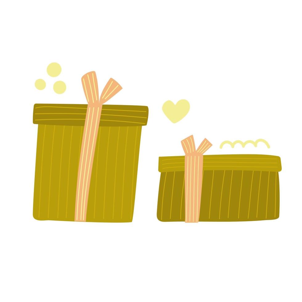 scatole regalo di foglie di banana disegnate a mano. ecologia, concetto organico. vettore