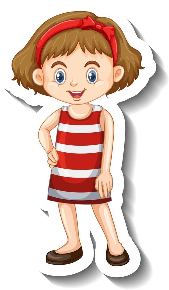 bambina in vestito rosso personaggio dei cartoni animati adesivo vettore