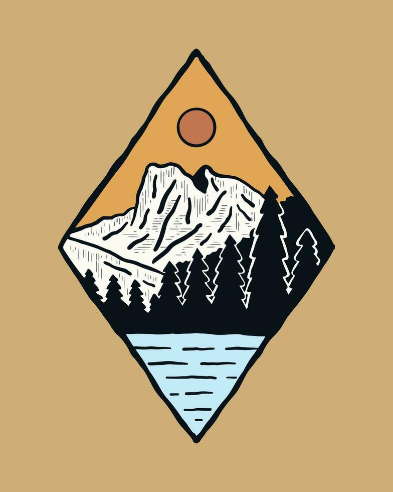 Vintage ▾ vettore di Smeraldo lago nel yoho Banff nazionale parco design per distintivo t camicia etichetta illustrazione