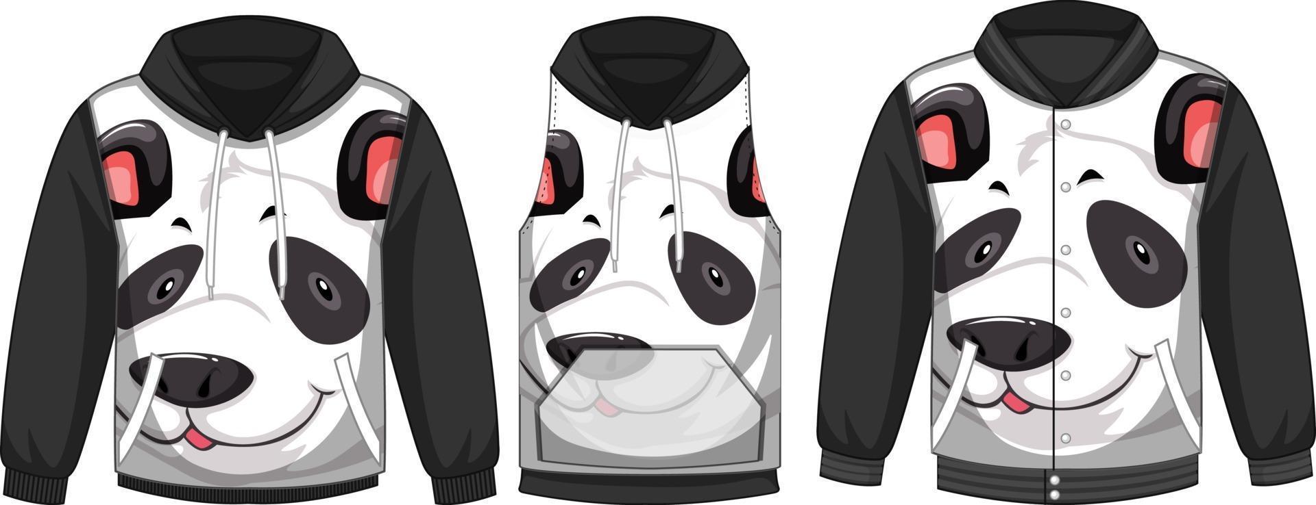 set di giacche diverse con modello di faccia di panda vettore