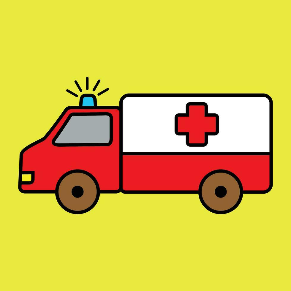 ambulanza auto cartone animato design. emergenza mezzi di trasporto cartello e simbolo. vettore