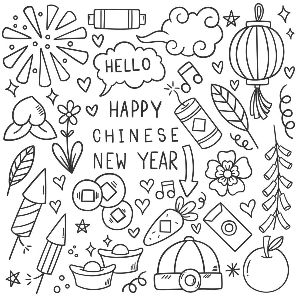 capodanno cinese con icona in stile doodle vettore
