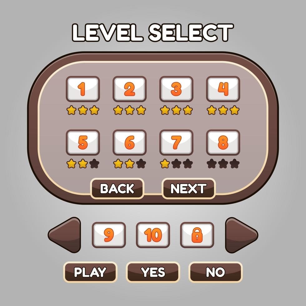 livello di gioco seleziona interfaccia utente e pulsante vettore