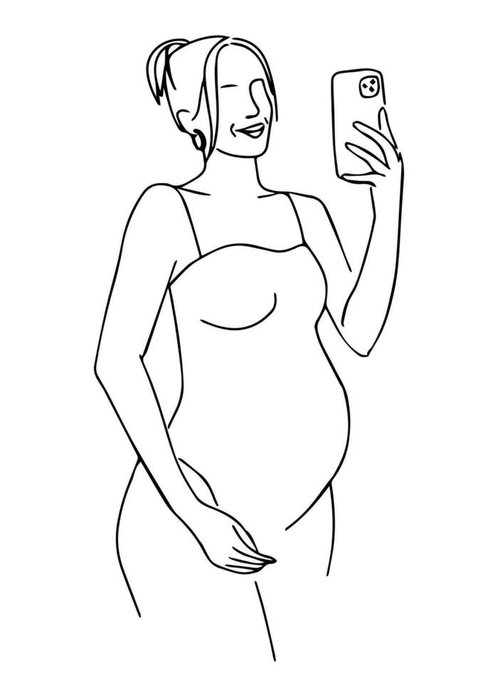 profilo di un' incinta donna e il cuore di un' bambino, disegno con uno continuo linea. estetico vettore illustrazione.