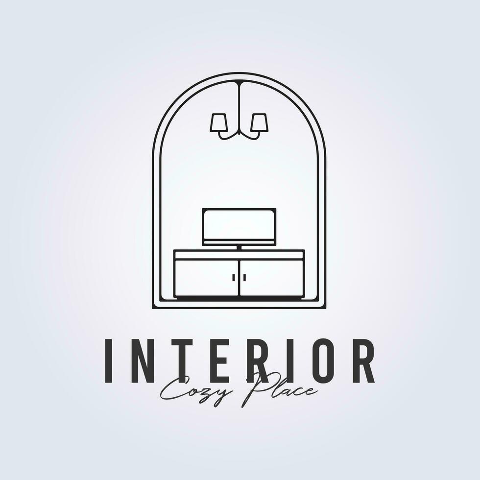 interno mobilia camera logo simbolo icona cartello vettore linea arte illustrazione design