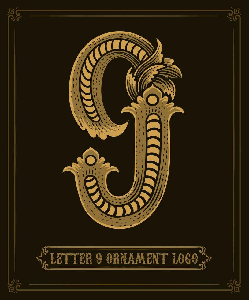 Vintage ▾ ornamento logo numero 9 - vettore logo