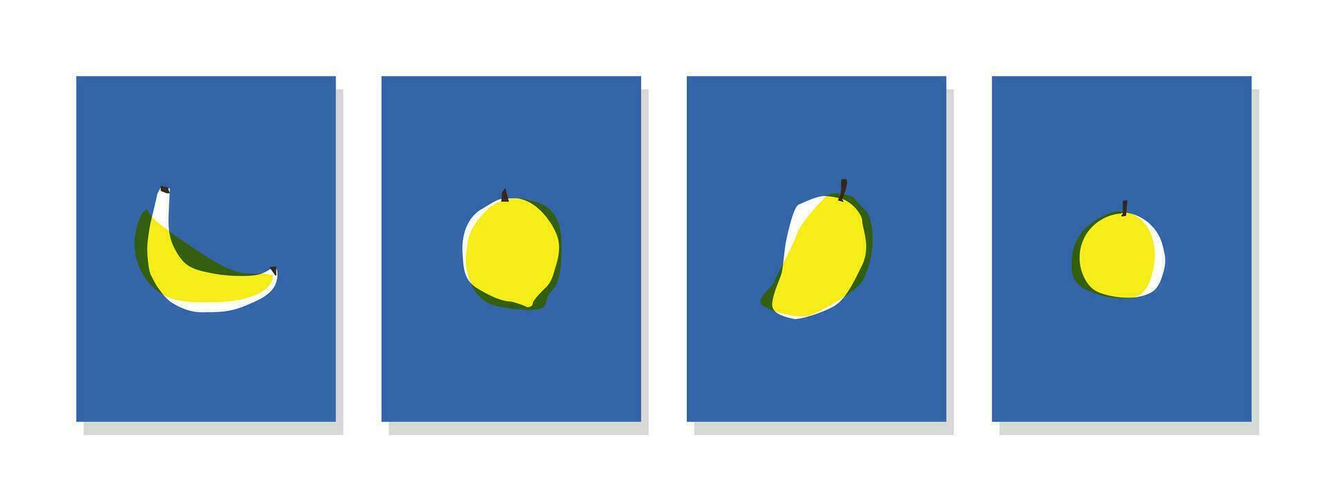 isolato illustrazione di fresco giallo frutta con un' semplice design su un' blu sfondo. design per parete arte, copertine, sfondi, striscioni, volantini, carte, manifesti, e decorazioni. vettore
