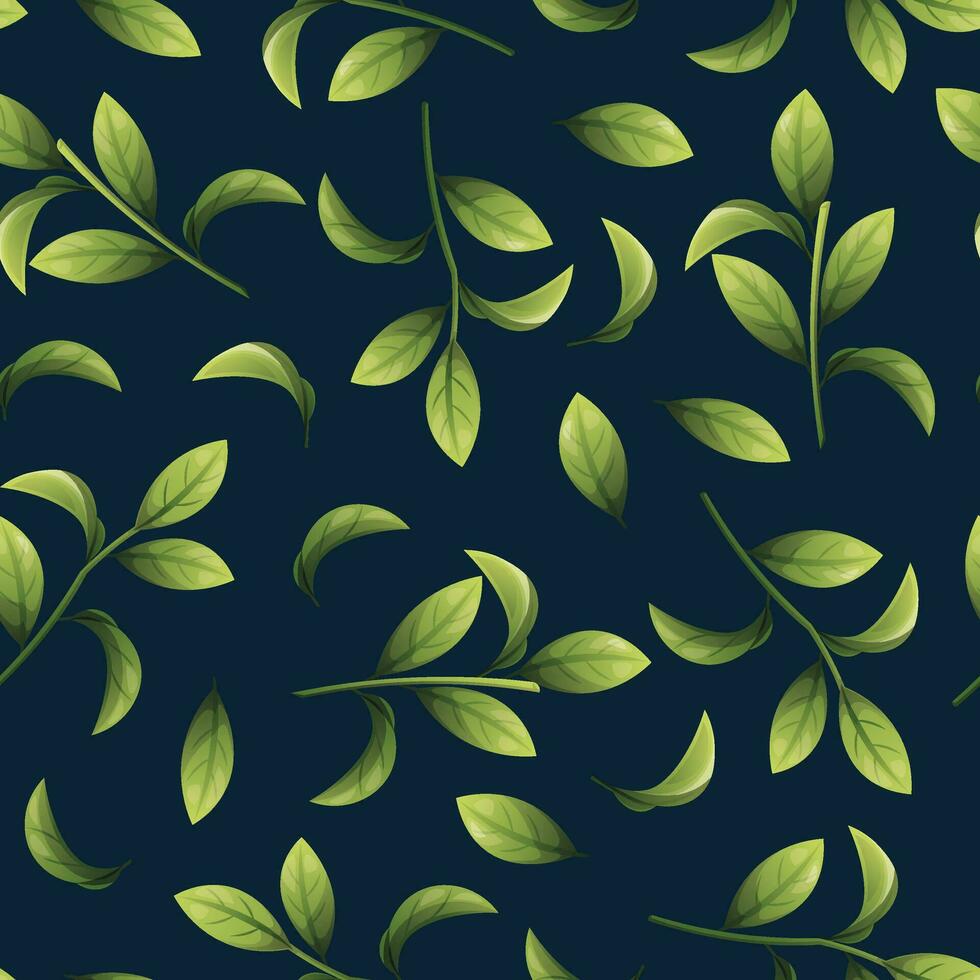 senza soluzione di continuità modello di verde le foglie. mirtillo foglia struttura. ramoscelli per tessuto, sfondo, involucro carta, eccetera. vettore