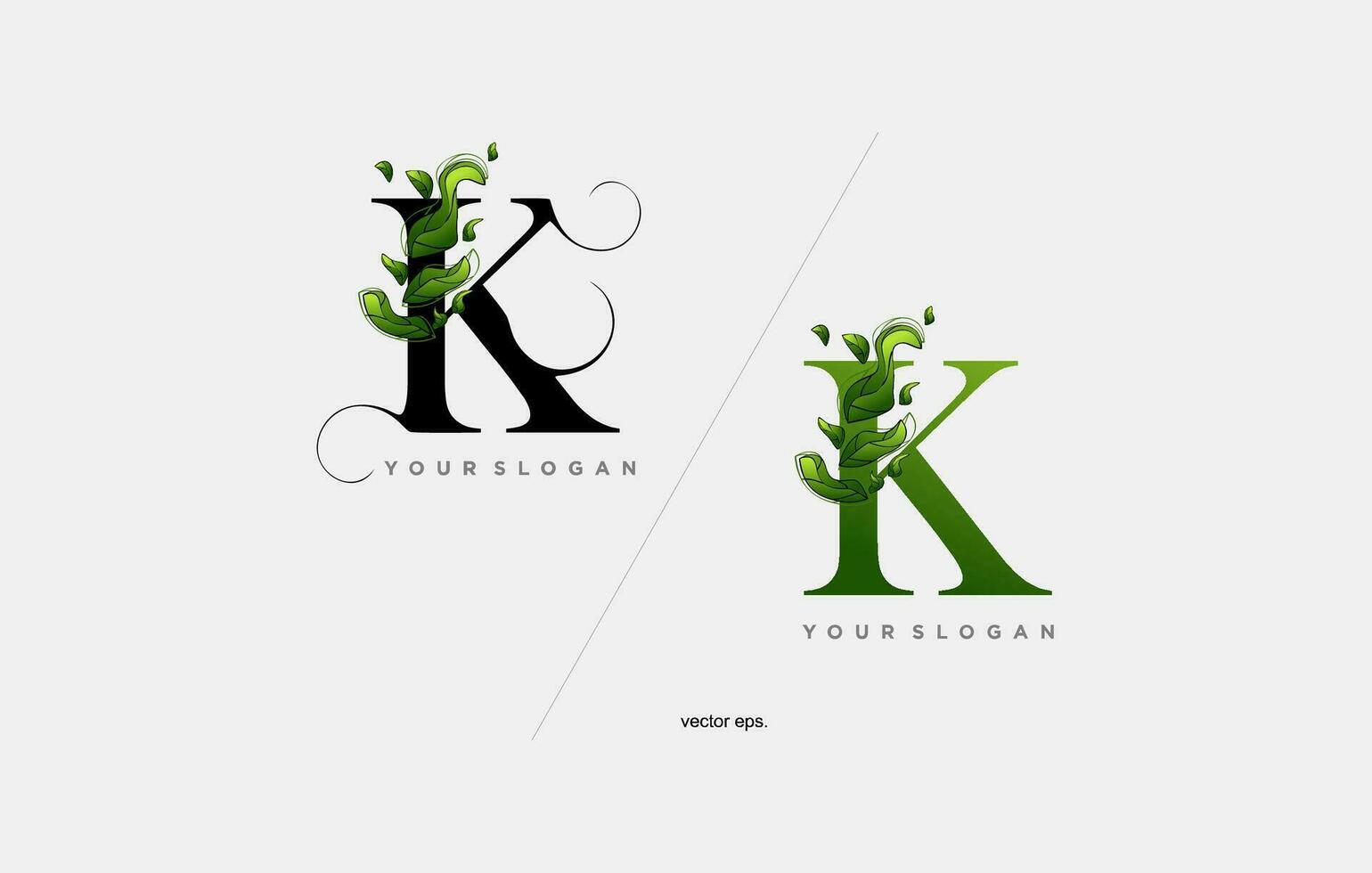 un' verde lettera K con le foglie e le foglie vettore