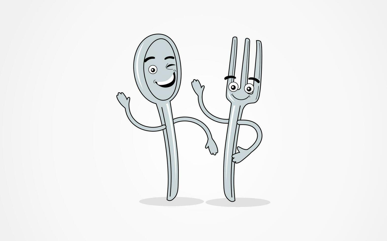 Due forchette e cucchiaio personaggi con braccia e mani vettore