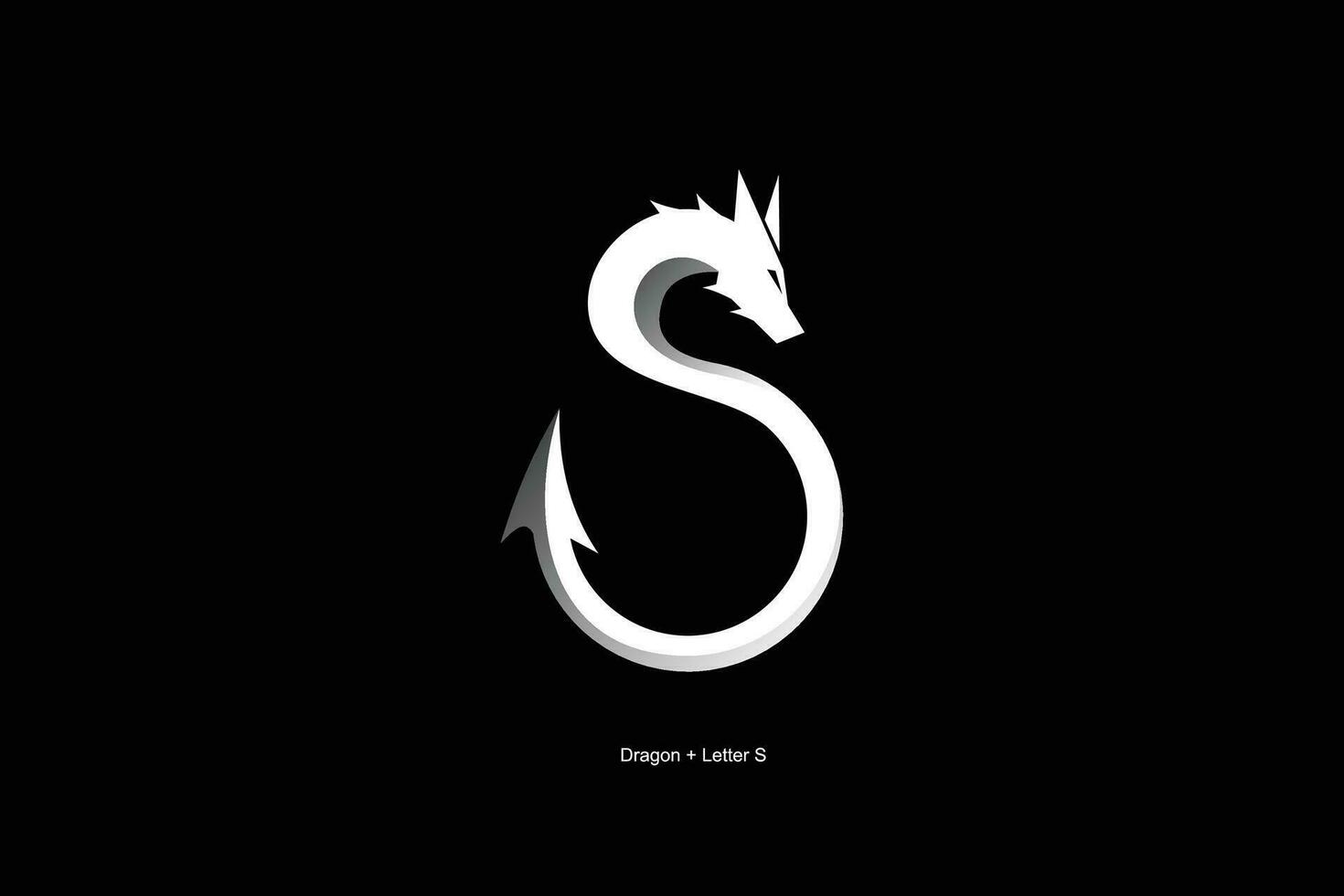 un' bianca Drago logo con lettera S su un' nero sfondo vettore