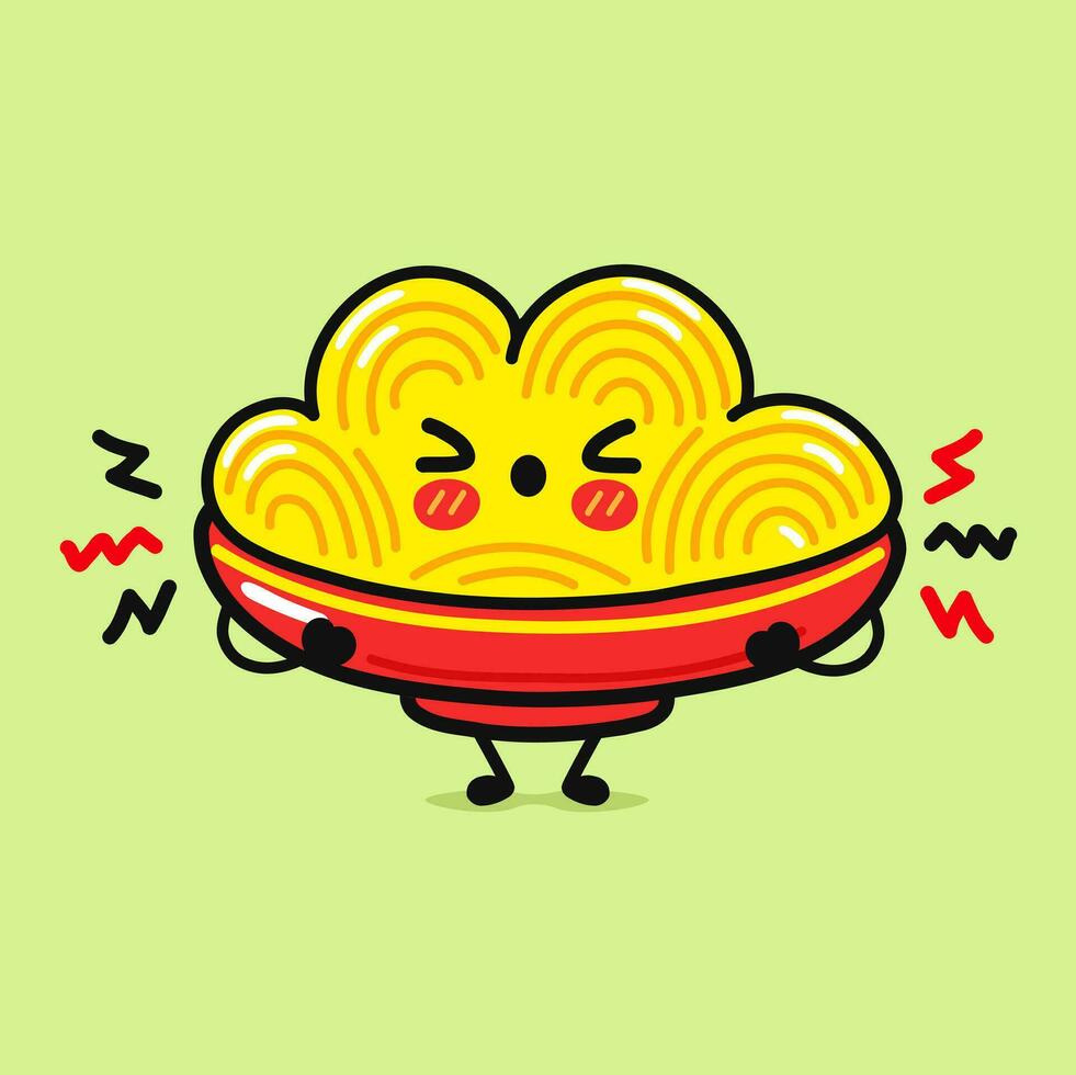 arrabbiato spaghetti carattere. vettore mano disegnato cartone animato kawaii personaggio illustrazione icona. isolato su verde sfondo. triste piatto di spaghetti personaggio concetto