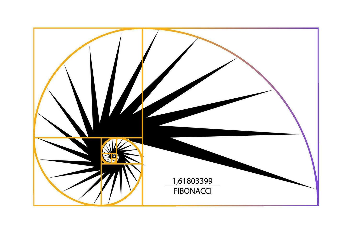 fibonacci numero sequenza. d'oro rapporto. geometrico forme spirale. lumaca spirale. mare conchiglia di nero triangoli. sacro geometria logo modello. logaritmico sequenze. vettore isolato su bianca sfondo