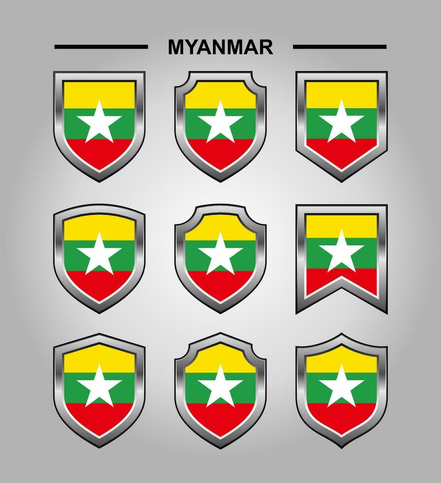 Myanmar nazionale emblemi bandiera e lusso scudo vettore