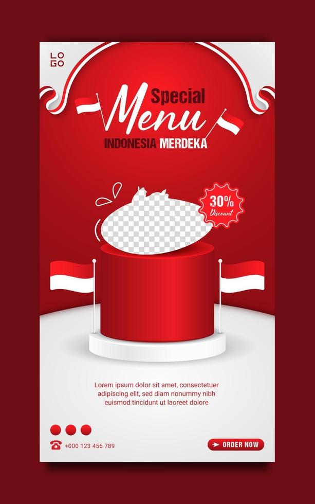 modello di storia dei social media per la promozione del menu alimentare del giorno dell'indipendenza dell'indonesia vettore