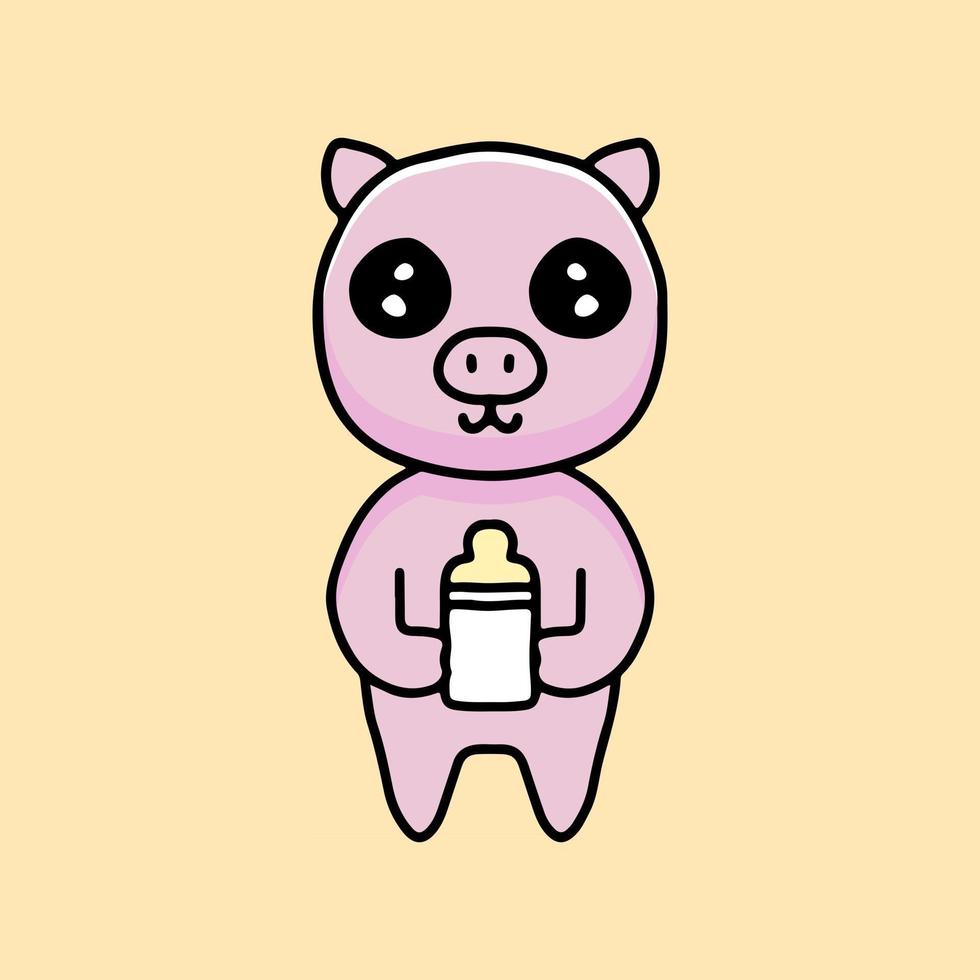 cartone animato di maiale kawaii che tiene il ciuccio del bambino. illustrazione di design per adesivo e abbigliamento vettore