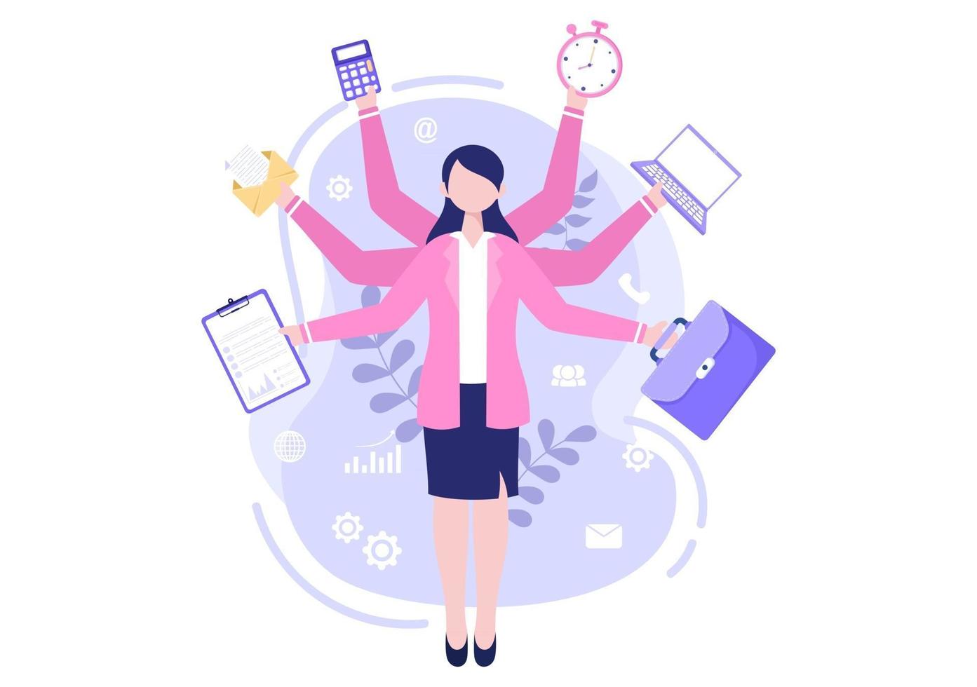 illustrazione di donna d'affari multitasking vettore