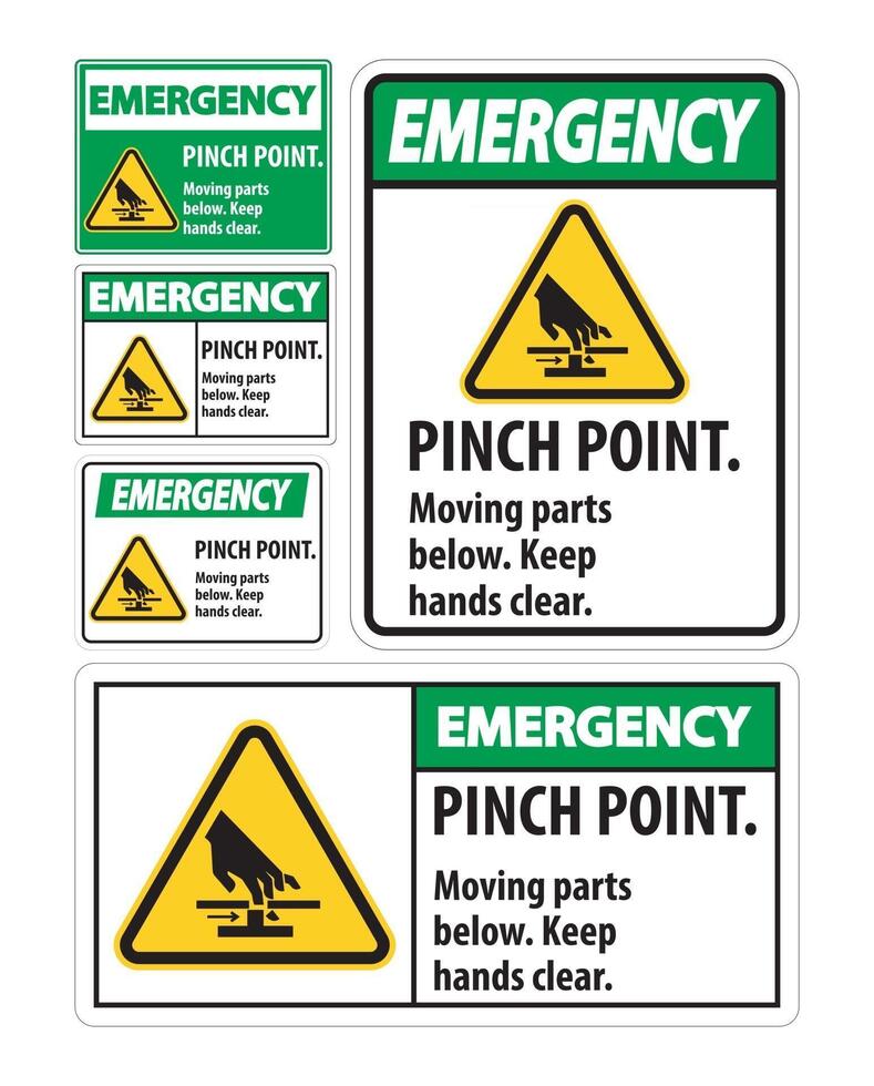 punto di pizzicamento di emergenza, parti mobili sottostanti, tenere le mani chiare con il simbolo del segno isolato su sfondo bianco, illustrazione vettoriale eps.10