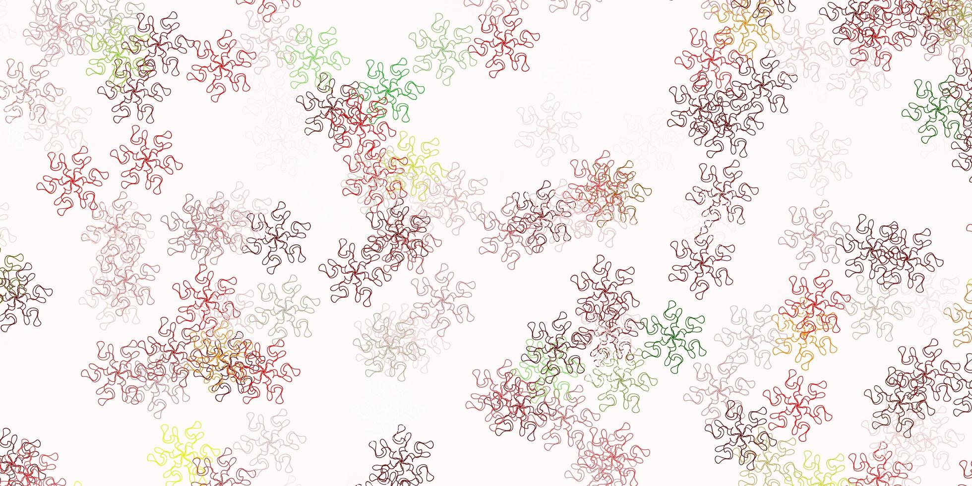 modello di doodle vettoriale verde chiaro, rosso con fiori.