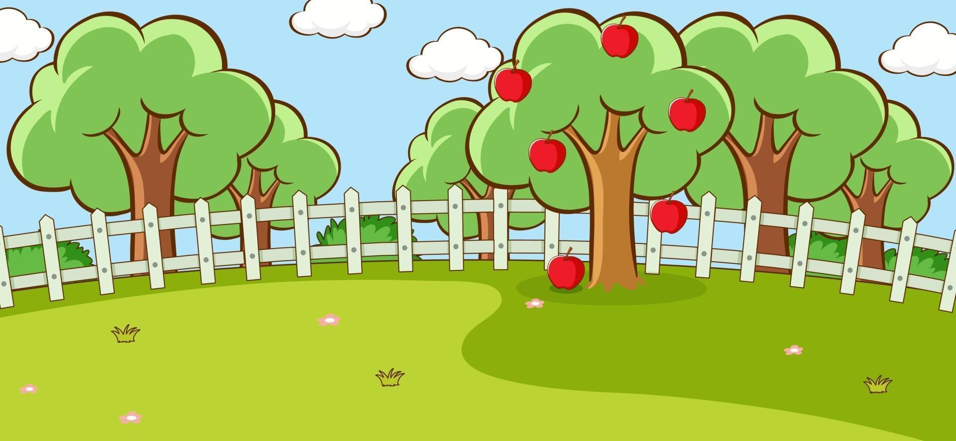 scena all'aperto con un albero di mele nella scena del parco vettore