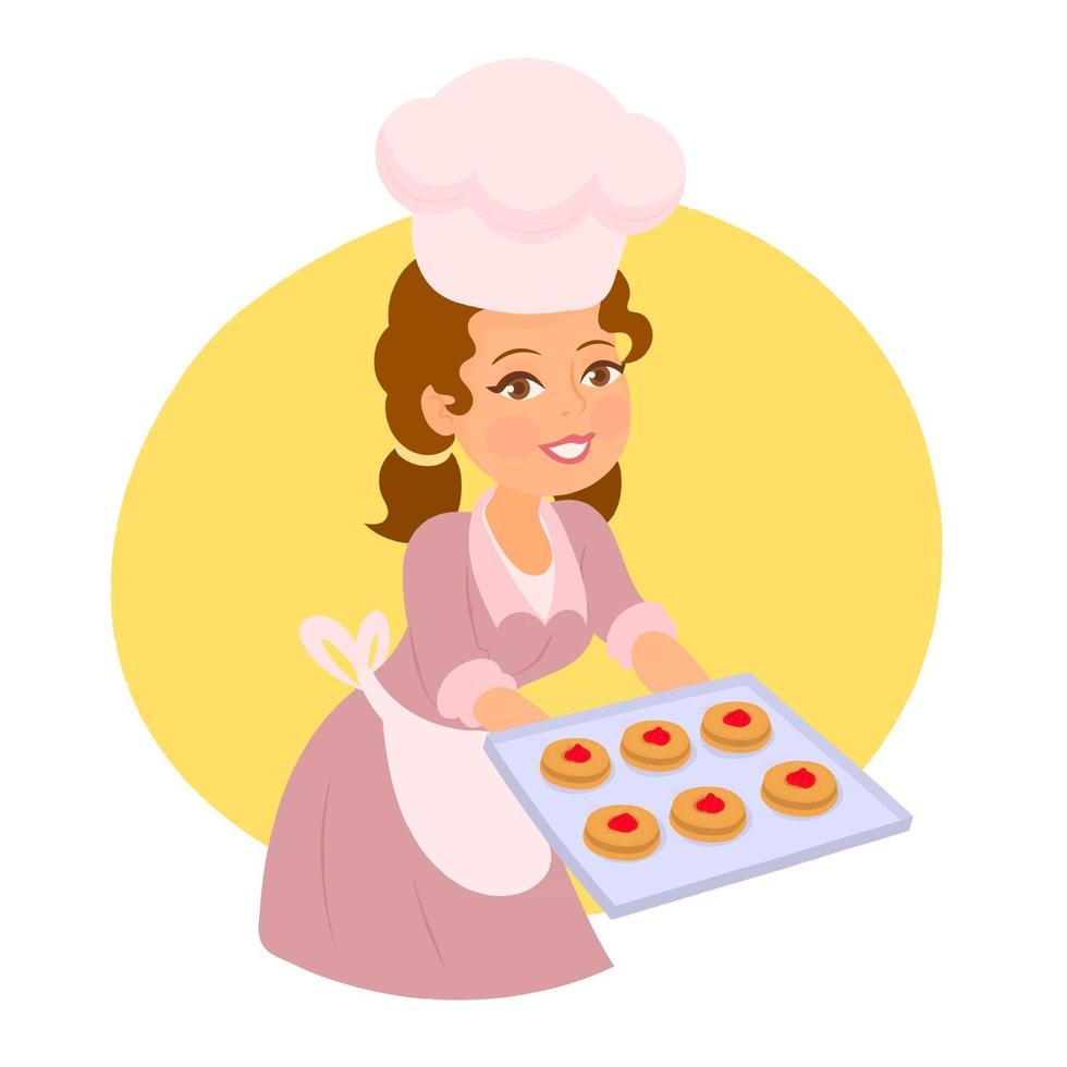 chef donna che serve biscotti vettore