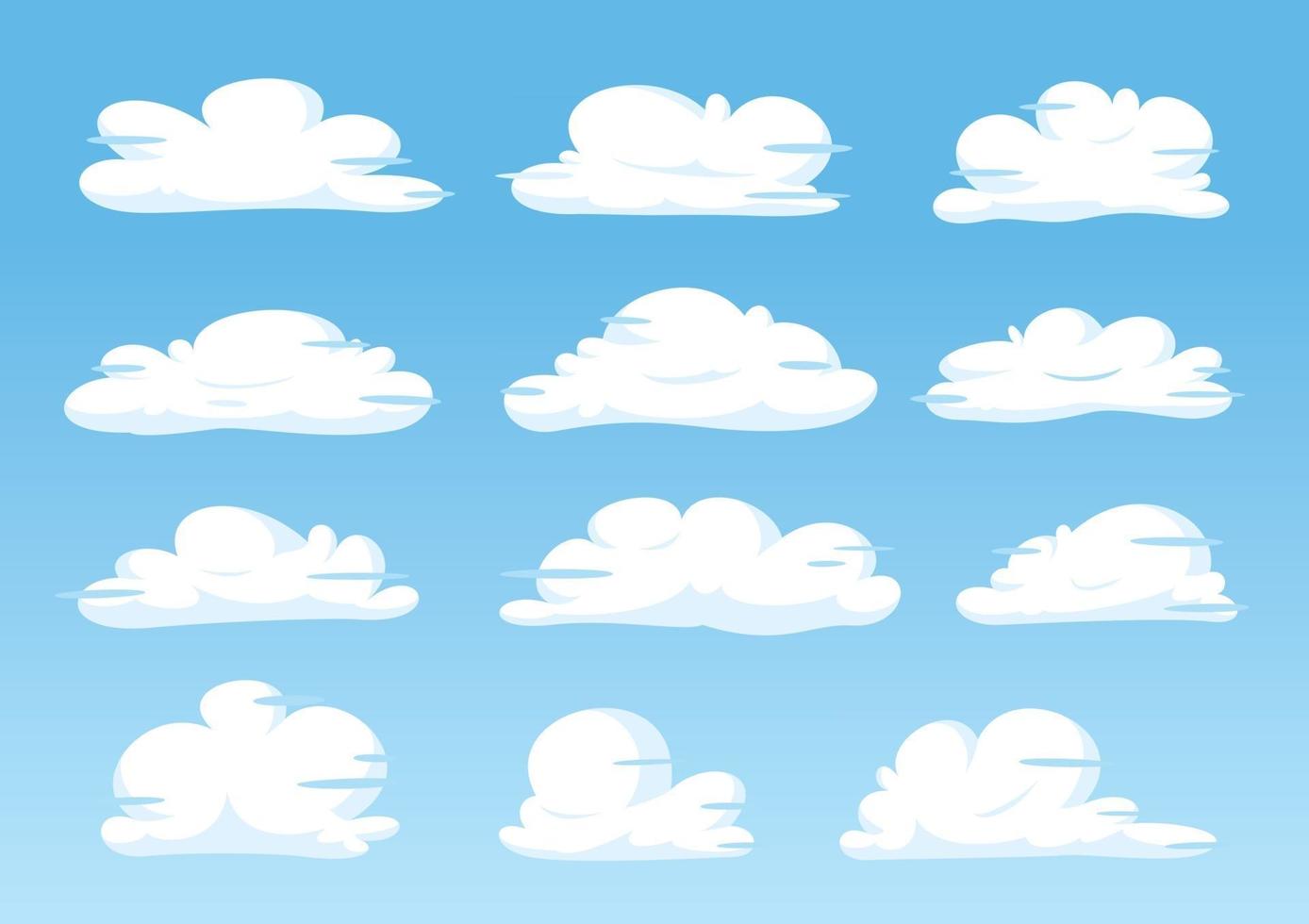 raccolta di illustrazioni a nuvola piatta. set di nuvole simpatico cartone animato. vettore