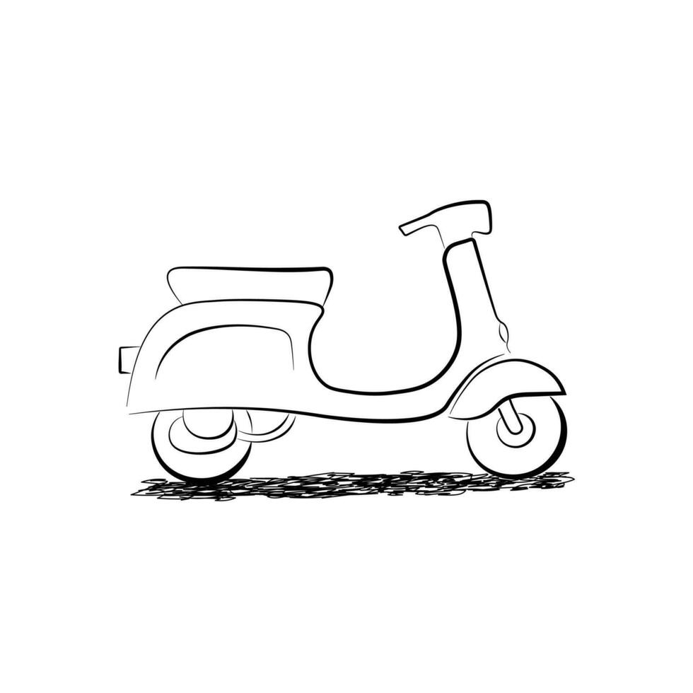 scarabocchio scooter piatto vettore illustrazione. mano disegnato schizzo moto, motociclo. veicoli per mezzi di trasporto concetto. retrò stile