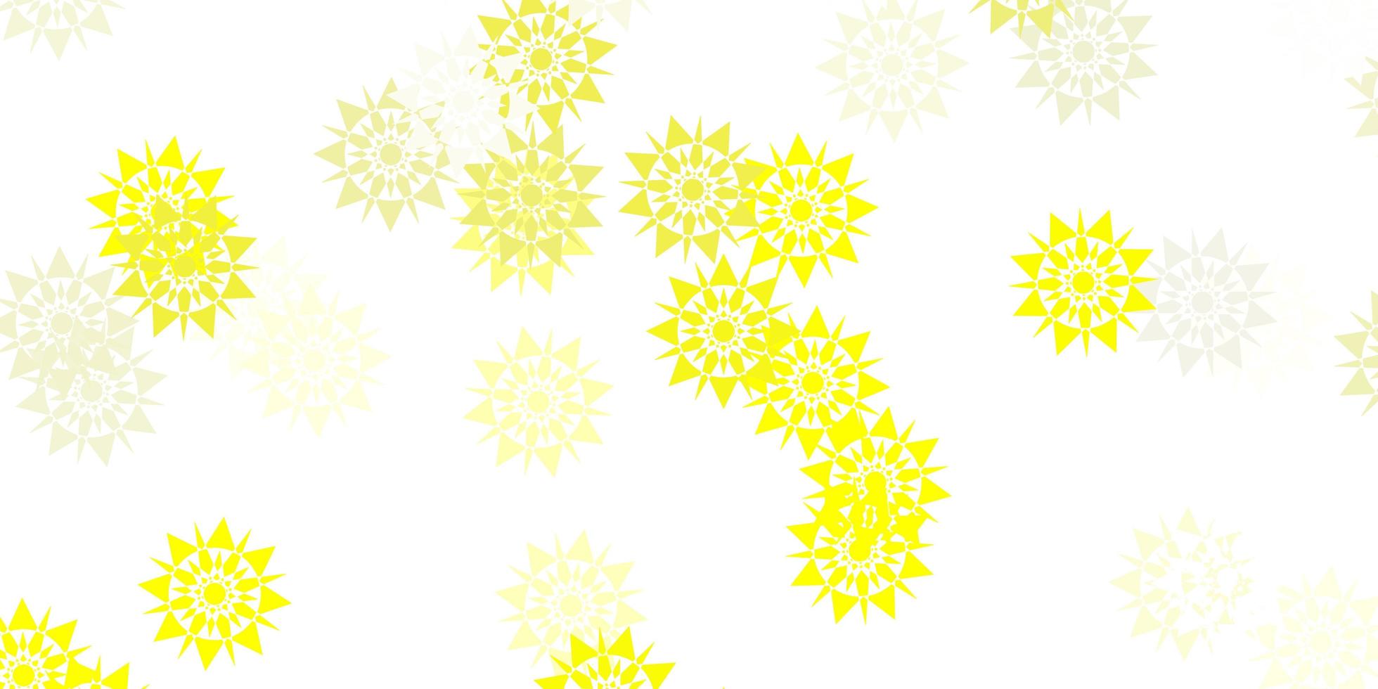 modello vettoriale giallo chiaro con fiocchi di neve colorati.