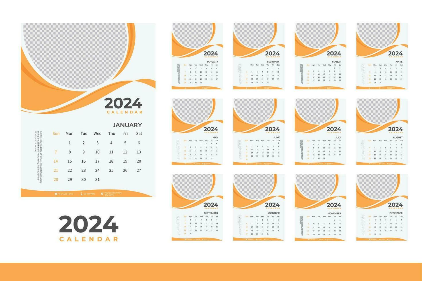 2024 calendario design modello, moderno calendario design nel attività commerciale stile vettore