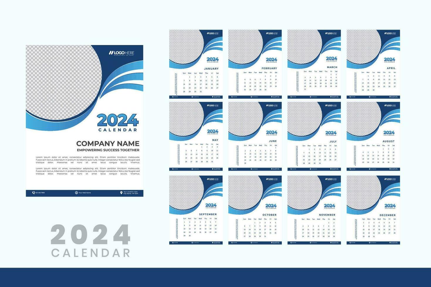 2024 calendario design modello, moderno calendario design nel attività commerciale stile vettore