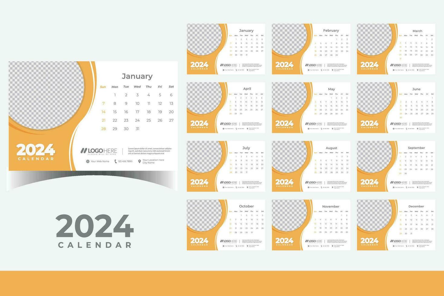 2024 calendario tavolo design modello, moderno nuovo anno calendario design nel attività commerciale stile vettore