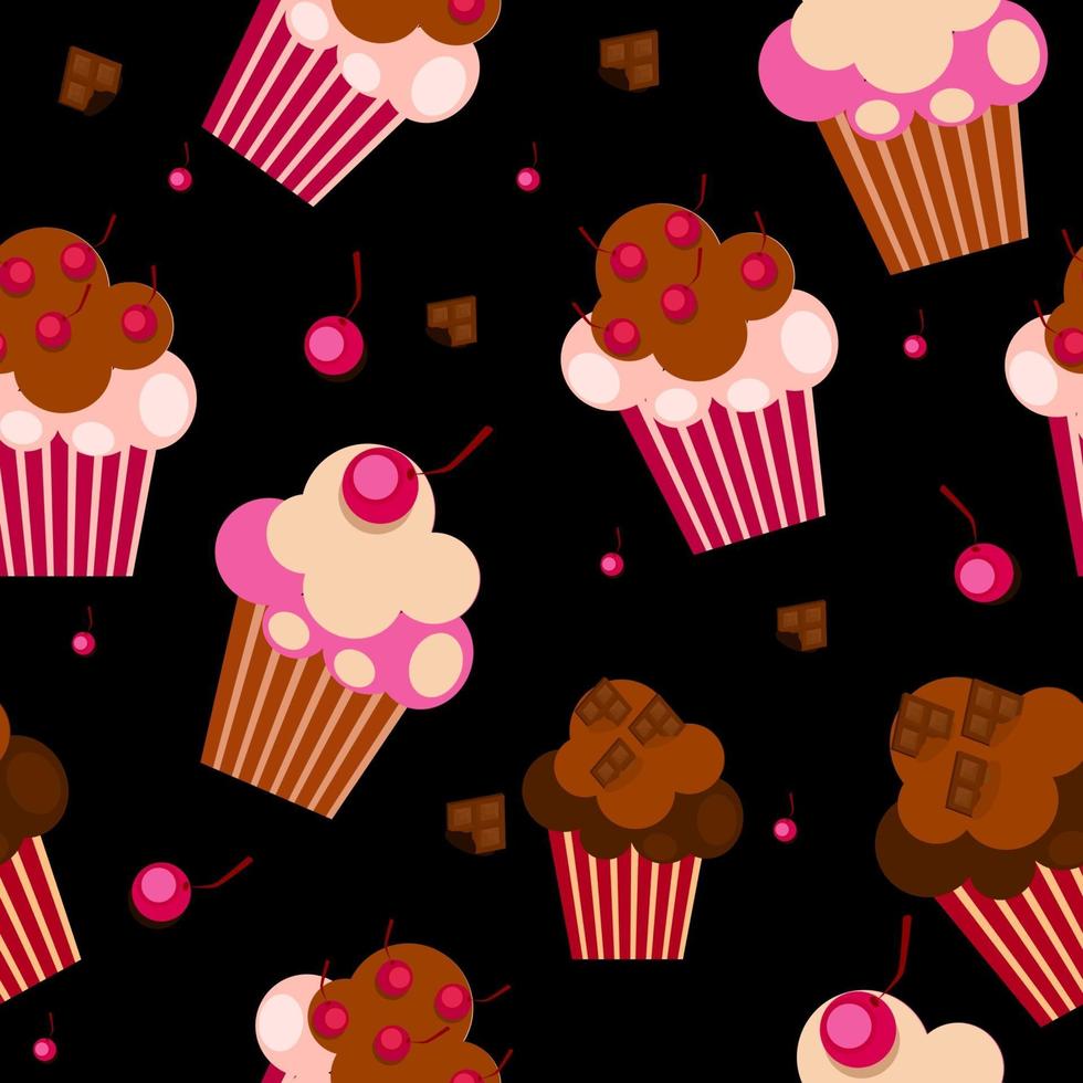 modello senza cuciture con cupcakes carini, illustrazione vettoriale