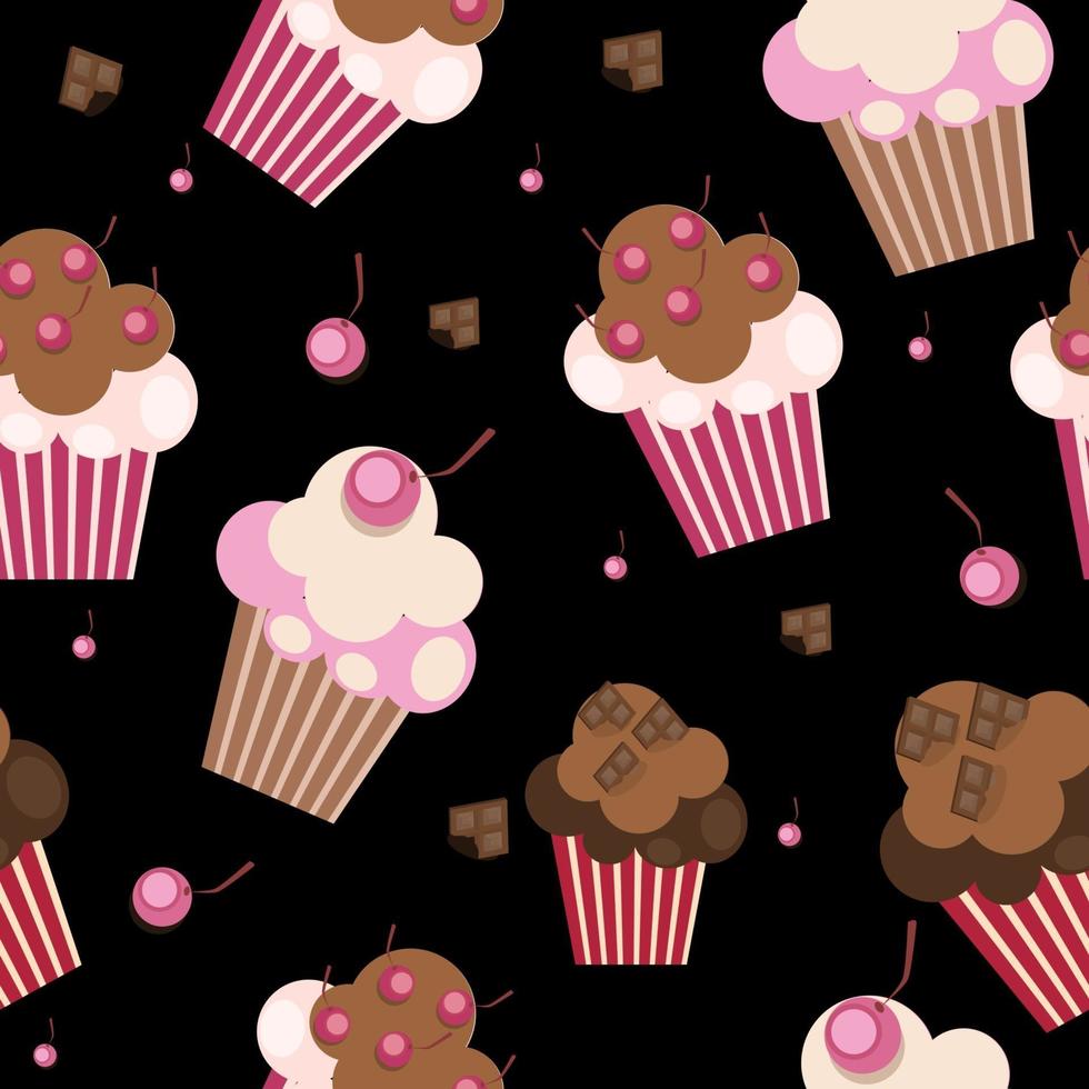 modello senza cuciture con cupcakes carini, illustrazione vettoriale