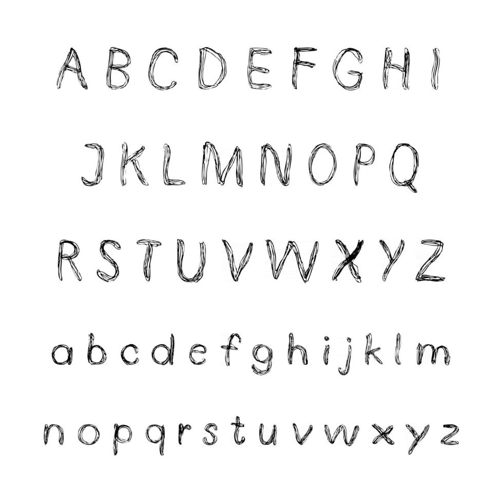 alfabeto scarabocchio in bianco e nero dalla a alla z vettore