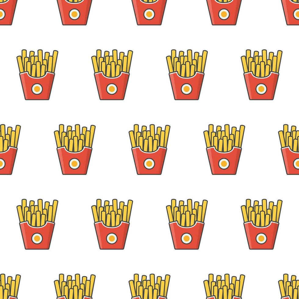 francese patatine fritte nel carta scatola senza soluzione di continuità modello su un' bianca sfondo. veloce cibo scatola tema vettore illustrazione