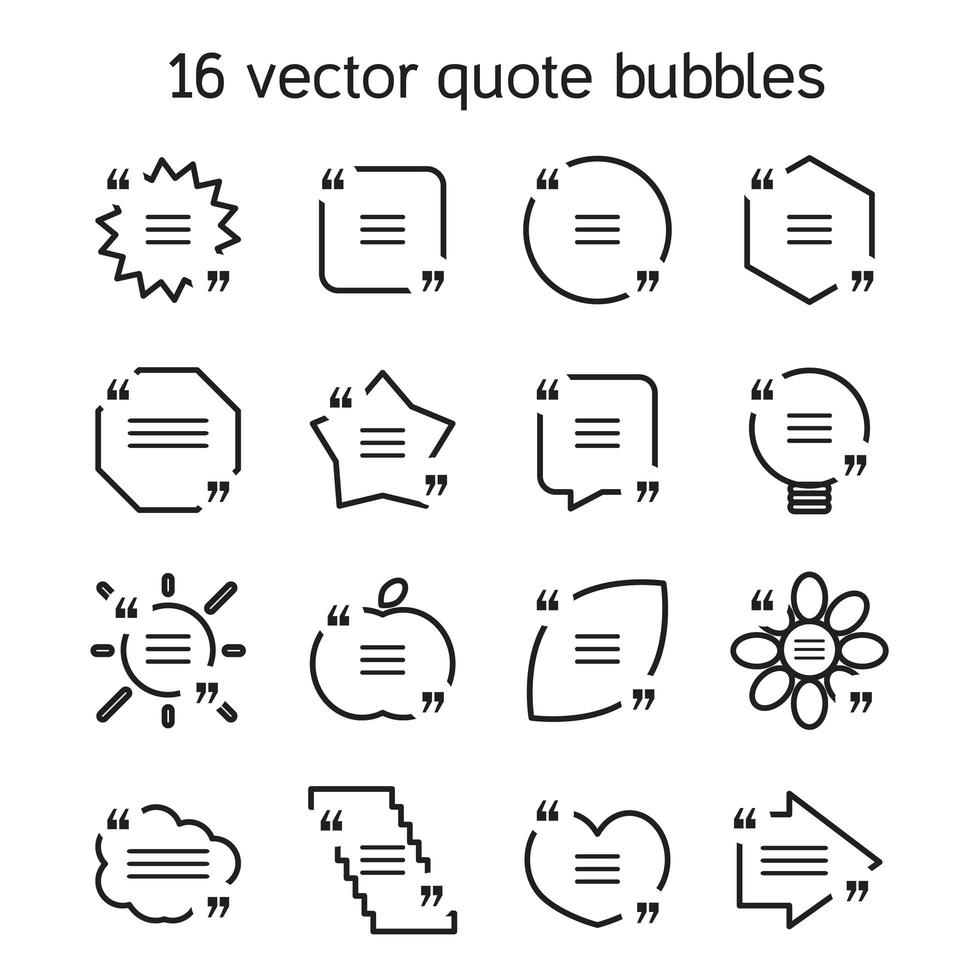 set di bolle di testo con citazioni quadrate vettore