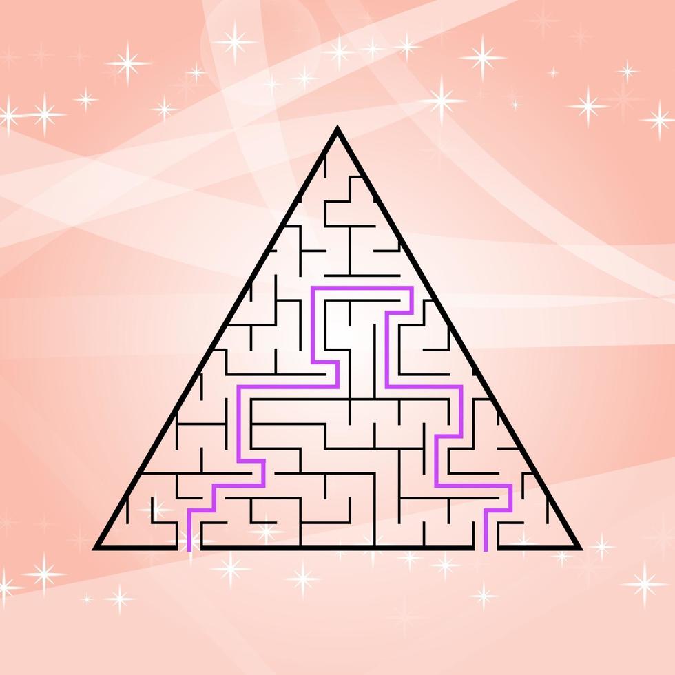 un labirinto triangolare, una piramide con un tratto nero. un gioco per bambini. una semplice illustrazione vettoriale piatta. con la risposta.