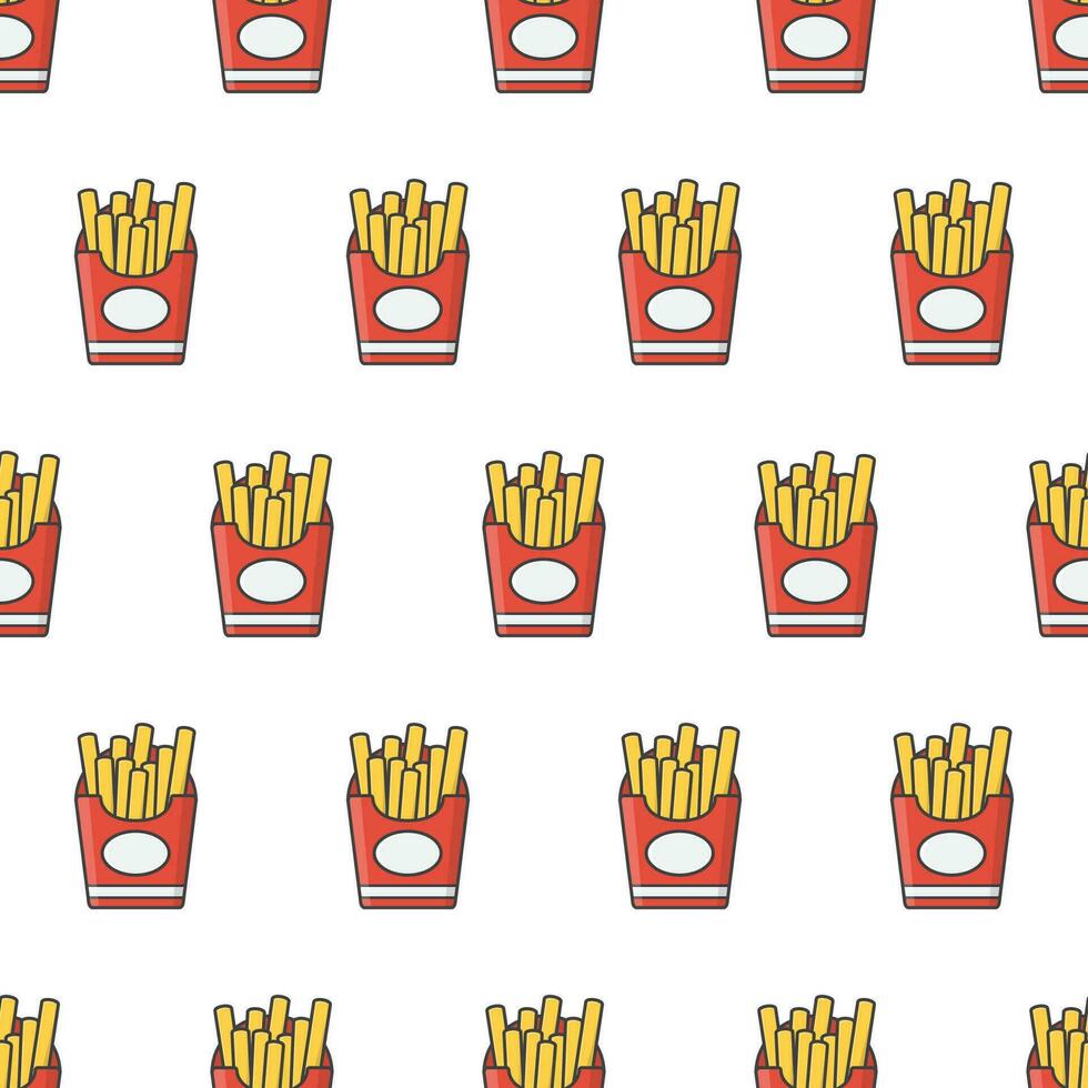 francese patatine fritte senza soluzione di continuità modello su un' bianca sfondo. veloce cibo tema vettore illustrazione