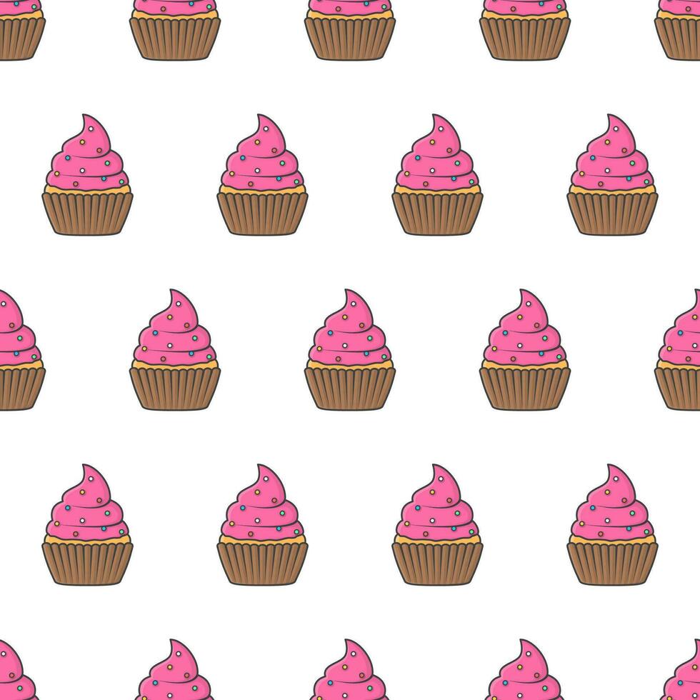 cremoso cupcakes senza soluzione di continuità modello su un' bianca sfondo. Cupcake tema vettore illustrazione