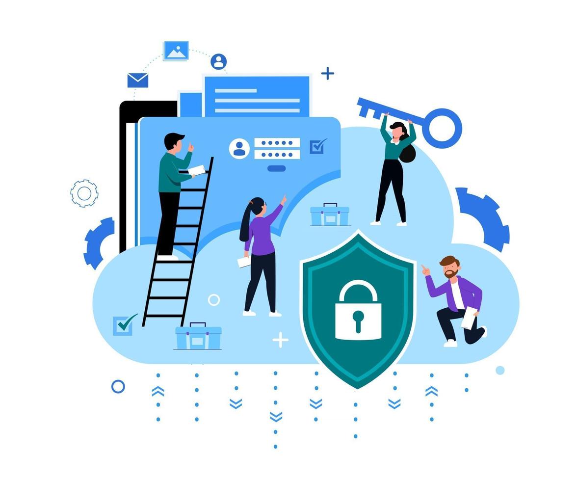 illustrazione del concetto online di sicurezza dei dati personali e sicurezza dei dati informatici vettore