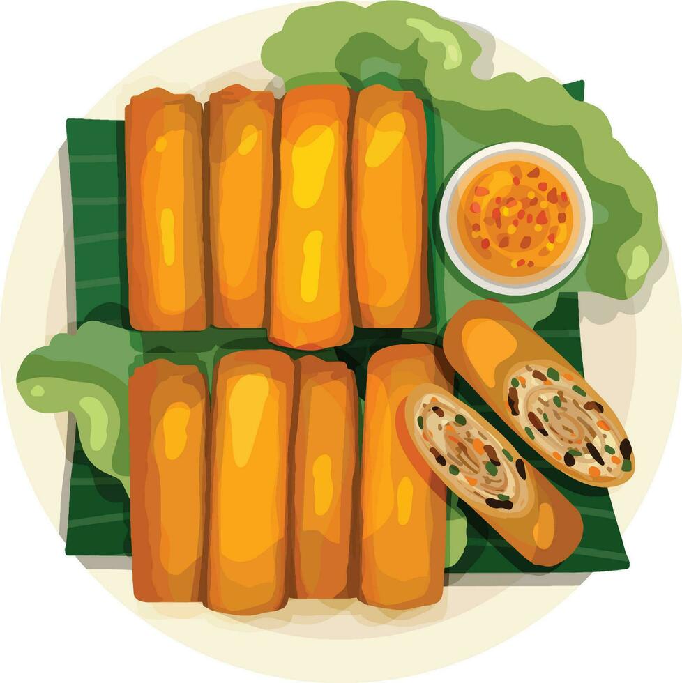 cha gio vietnamita uovo rotolo. superiore Visualizza vietnamita cibo illustrazione vettore. vettore